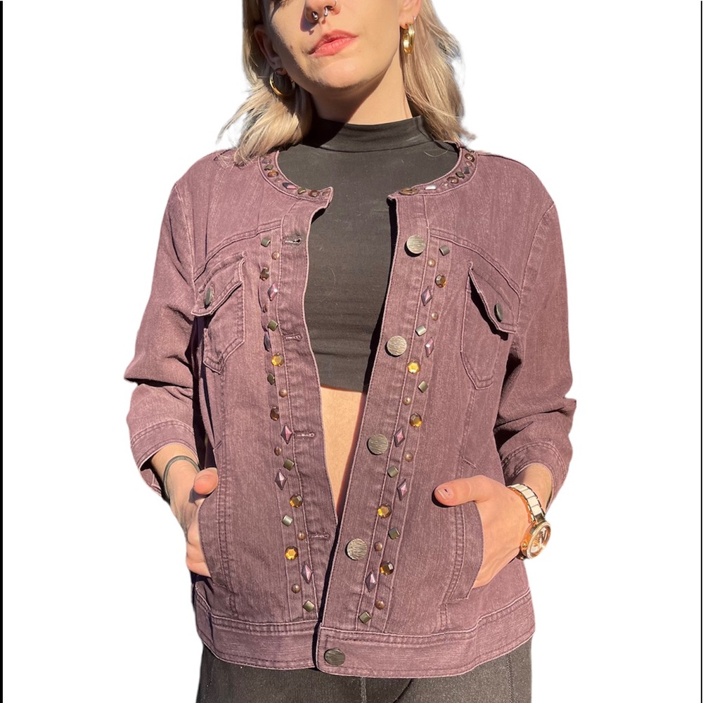 Boho Beaded Purple Jean Jacket